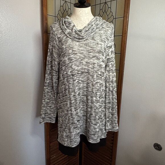 Chico's Spacedye Blur Cowl Loose Knit Tunic Contrasting Hem Women’s Size XL - Picture 1 of 13